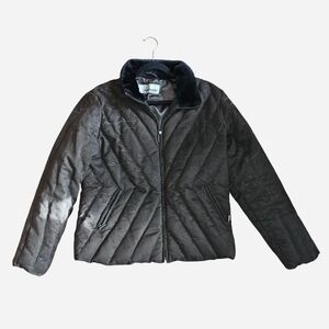 Vintage Quilted Down Puffer Jacket With Floral Detail Size Large